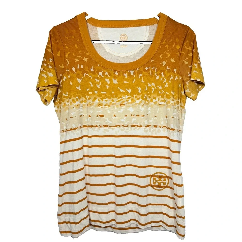 Tory Burch Coastal Chic Resort Wear Animal Print Stripe Cotton Tee Womens S